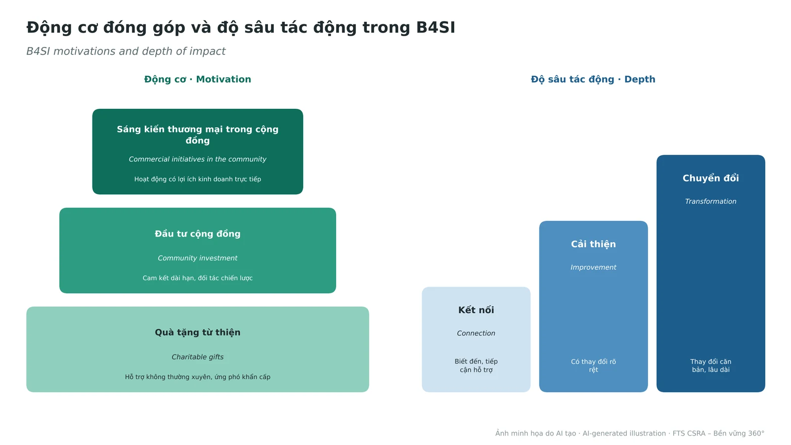The three B4SI motivation categories and three depths of impact on people.