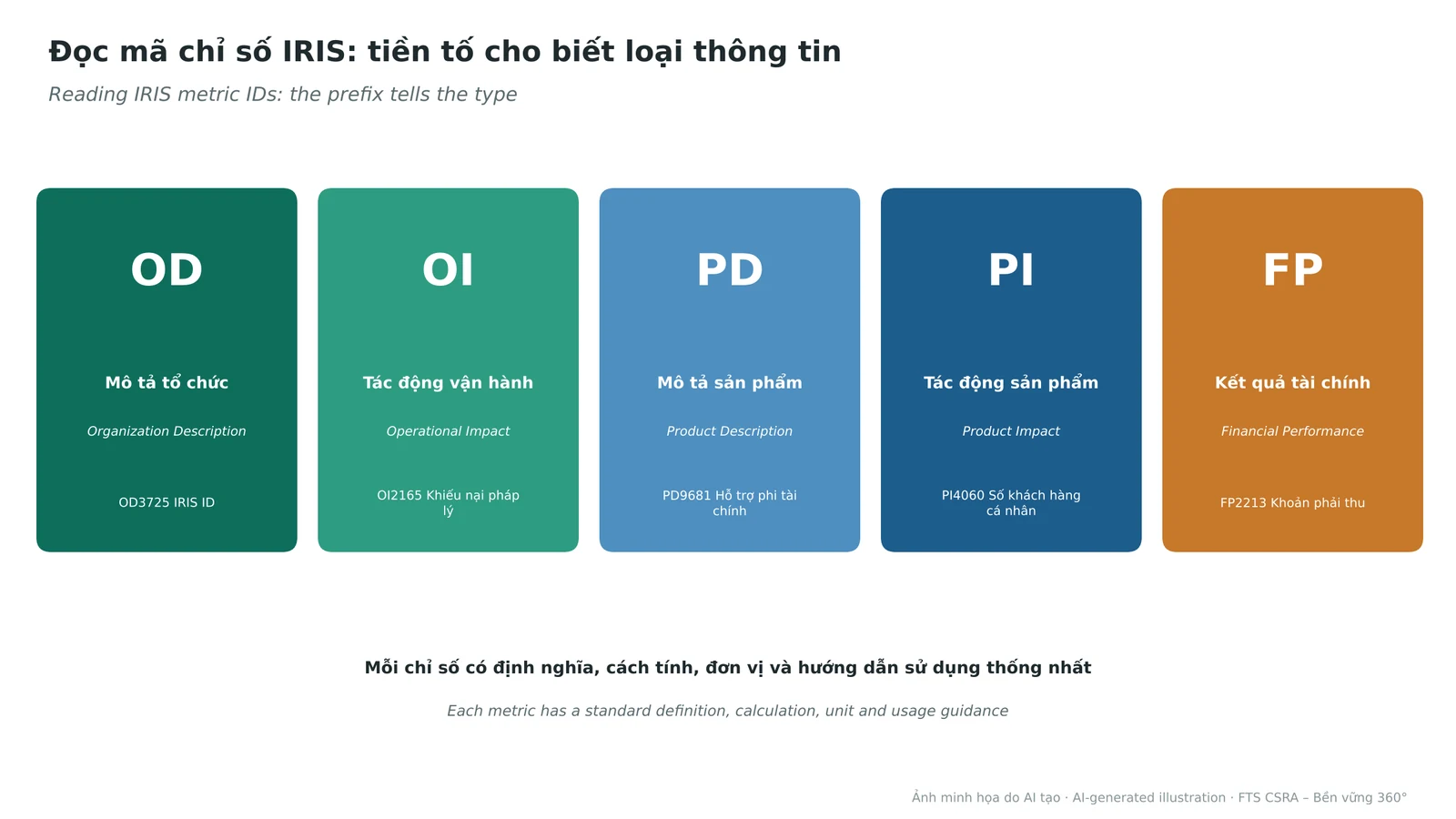 Ý nghĩa tiền tố trong mã chỉ số IRIS và ví dụ chỉ số thực tế.