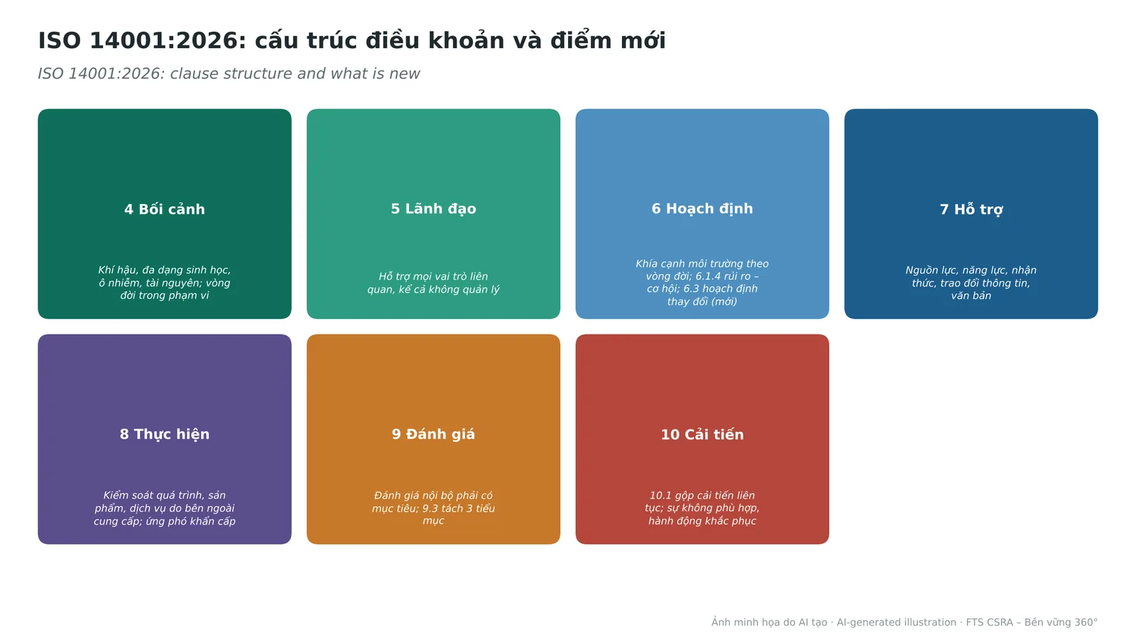 Clauses 4–10 of ISO 14001:2026 and the main changes.