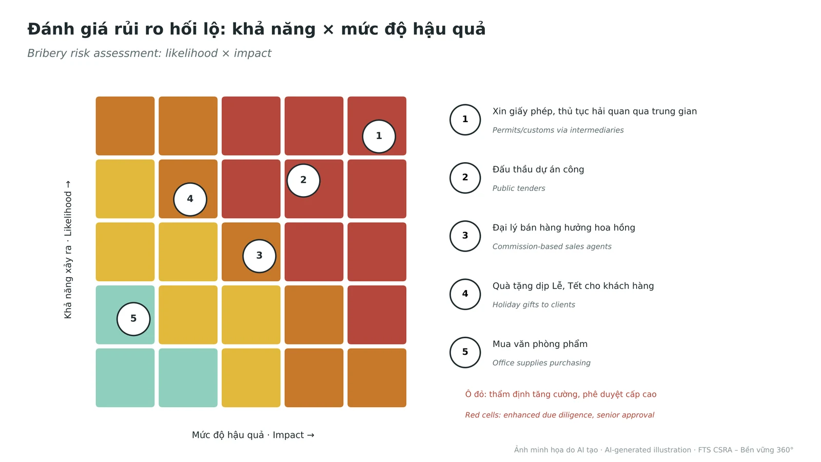 Bribery risk matrix: typical scenarios placed by likelihood and impact.