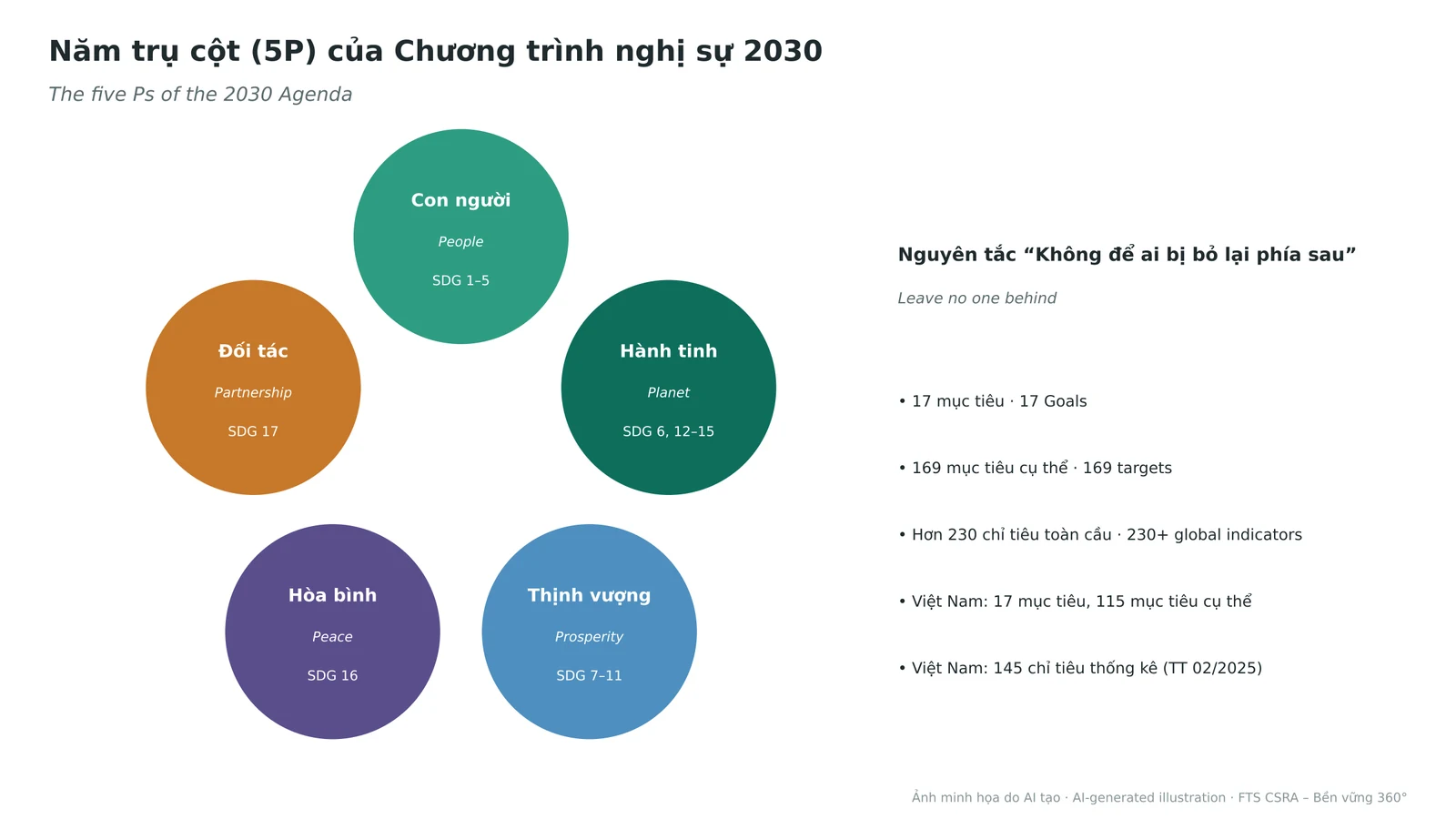 The five Ps of the 2030 Agenda with key global and Vietnamese SDG figures.